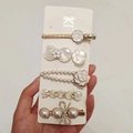 Five-piece candy-colored hair clip set with pearls and rhinestones on display card - White Rose (5 Piece Set)