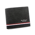 Men's bifold wallet in dark grey frosted leather with tri-color striped webbing accent - D3301-19 Black