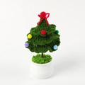 Handmade crochet Christmas tree in white pot with colorful pom-poms and red bow - Yi Cotton 3-Layer Christmas Tree Potted Plant / Green