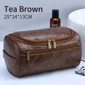 Grande borsa da toilette marrone in pelle PU con doppia cerniera per uomini - PU di Alta Qualità Aggiornato / Marrone