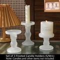 Set of three frosted glass Roman column candlesticks with gold rims in various sizes - Set of 3 / Frosted Set