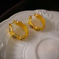 Vintage style gold earrings with black enamel Greek meander pattern and matte finish - Antique Gold Patterned Hoop (27#)
