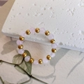 Minimalist ring with alternating natural pink quartz beads and polished gold beads - Elastic (Circumference 60mm) / Rose Quartz