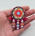 Deep purple Hamsa Hand acrylic pendant with evil eye and geometric patterns - Style 5