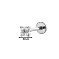 3mm titanium flower labret stud with four clear cubic zirconia stones for ear piercings - Silver Small 3mm Push-in Pin