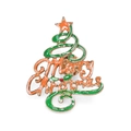 Broche de árbol de Navidad en aleación dorada con esmalte colorido y texto festivo - Árbol Merry Christmas