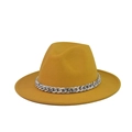Detail of mustard yellow wide brim wool hat featuring a marble textured chunky chain - Mustard Yellow