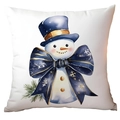Housse de coussin de Noël avec bonhomme de neige aquarelle et nœud bleu élégant - Bonhomme de Neige Noeud CRD10-6