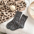 Fashionable leopard print crew socks for women in grey and beige high quality knit cotton - One Size / Crew / Gray