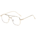 Minimalist gold metal frame glasses with polygonal clear lenses and retro double bridge design - Gold Frame Anti-Blue Light