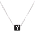 Collier en acier titane avec chaîne argentée et pendentif cube noir avec la lettre Y - Lettre Y (KN238028-Z)