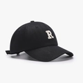 Casquette de baseball en coton noir classique avec lettre R brodée en 3D blanche - Noir