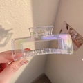 Iridescent rectangular resin hair claw clip in a transparent finish for thick hair - 11cm / Iridescent Large Square