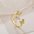 Adjustable golden butterfly ring with white enamel wing and sparkling zircon stones - Adjustable Open / 【J532】Gold Enamel Butterfly Ring