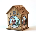 Wooden Christmas cabin ornament with Santa Claus and LED light, hanging DIY holiday decor - Single Roof Santa Style