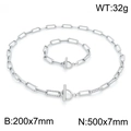 Silver stainless steel hip-hop chain jewelry set with OT toggle clasp and rectangle links - Silver Set (50cm)