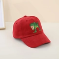 Close-up of red kids baseball cap with detailed green dinosaur embroidery on front - 52CM(2-6 Years) / Red