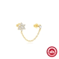 S925 sterling silver gold-plated double stud chain earring with zircon flower and 925 mark - Single Gold #3-Six-Petal Flower