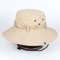 Detail of beige outdoor sun hat showing ventilation holes and reinforced brim stitching - Adjustable / Beige