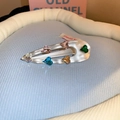 Y2K silver matte hair clip set with five colorful heart-shaped gems for girls - Silver Heart-Shaped Colored Gemstone Waterdrop Hair Clip