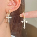 Orecchini a croce dorati in stile francese con cristalli scintillanti molto eleganti - Oro 14K (M-089)