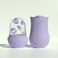 Purple rose shaped facial ice roller with frozen petals inside the ice globe - New Rose Purple