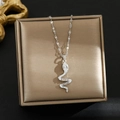 Dettaglio di un ciondolo a serpente in argento con strass su una scatola per gioielli - Argento-Forma di serpente