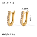 Golden U-shaped stainless steel earrings with sparkling white cubic zirconia - U-shape Zirconia Earrings (NB-E1512)