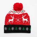 Christmas LED light-up knitted beanie with reindeer and snowflake patterns in red and black - Hat Style 19 (Red Black Reindeer Tree)