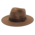 Cappello panama di paglia marrone scuro con nastro in gros-grain e tesa larga parasole - Stile Nastro / Marrone