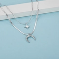 Double-layered silver stainless steel necklace featuring star and moon charms - Silver Double-layer Star Moon