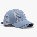 Berretto da baseball in denim azzurro strappato con dettagli sfrangiati e stile vintage - Regolabile / Blu Grigio (24A190B)