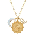 Gold paperclip chain necklace with Leo zodiac coin, crescent moon and zircon charms - Leo