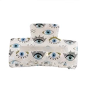 Perlmuttfarbene Haarklammer mit Evil Eye Motiven in Blau und Gelb für Damen - Perlweiß Böser Blick