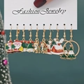 Christmas earrings set with Santa, reindeer and tree motifs in colorful alloy drip oil finish - Style 36 (5 Pairs Set)