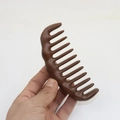 Handheld dark sandalwood massage comb with wide rounded teeth and ergonomic wavy handle - Golden Sandalwood Thickened Wave Massage Comb
