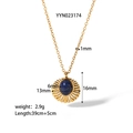 Detail showing 18K gold-plated sun pendant necklace with blue stone and dimension specs - Sunflower Sunburst Pendant Necklace (YYN023174)
