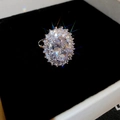 Macro shot of a brilliant oval zircon ring with a double halo on black velvet - 31# Ring - Silver Oval (Real Gold Plated)