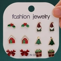 Christmas stud earring set featuring gnome, tree, and bow designs on white card - 42 Bow Gift Box (6 Pairs Set)
