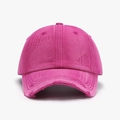 Distressed pink baseball cap featuring washed cotton fabric and vintage ripped hole details - Adjustable / Rose Red
