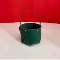 Mini forest green faux leather gift bucket with golden rivets and handle for weddings - Dark Green (Pack of 10)