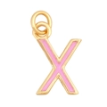 Golden letter X charm pendant with pink enamel finish and polished jump ring - Pink - Letter X