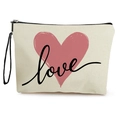 Borsa per cosmetici in tela beige con cuore rosa e testo love, chiusura con cerniera nera - Beige Cuore Love