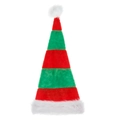 Cappello di Natale extra lungo in peluche a righe rosse e verdi con pompon bianco - Adulto