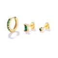 Three-piece gold-plated earring set with sparkling emerald green rhinestones for women - Gold Green Gemstone 3-Piece Earring Set (#40)