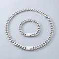 Conjunto de collar y pulsera de cadena cubana plateada con cierre rectangular - Estilo A Color Acero / Pulsera 9mm21cm