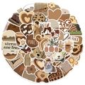50 adesivi vintage marroni per scrapbooking e cellulari mostrati in un layout collage - Set di Adesivi Serie Marrone Fresco Vintage (PMS051)