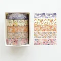 Five-roll floral washi tape set in spring colors including purple and yellow floral patterns - Spring Flower Romantic 9