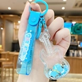 Blue guitar-shaped liquid keychain with floating beads and heart elements - Fruit Violin - Apple