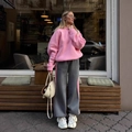 Conjunto de dos piezas con sudadera rosa con capucha y pantalones deportivos gris contraste - S / Rosa